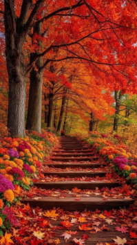 Red Autumn Pathway งานแสดงผลงานแบบดิจิทัล Template