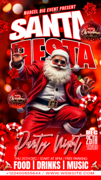 Red Floral Christmas Celebration Santa Party Instagram Story template