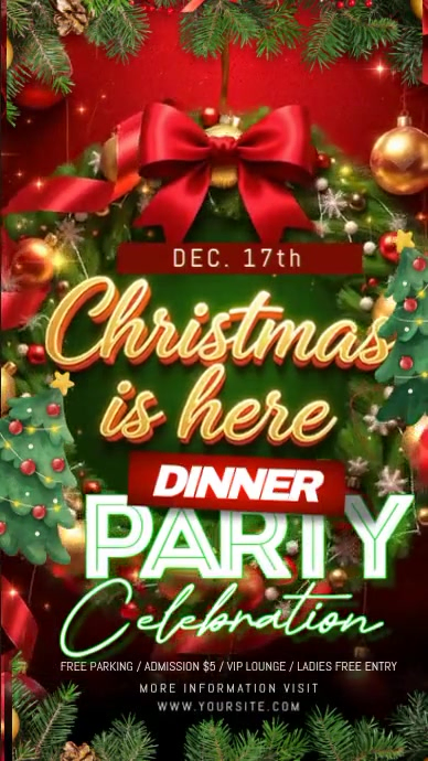 Red Floral Christmas Dinner Party Instagram Story Template | PosterMyWall