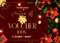 Czerwony Christmas Gift Voucher Postcard Template
