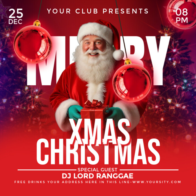 Plantilla de Red Floral Christmas Night Party Instagram Post | PosterMyWall