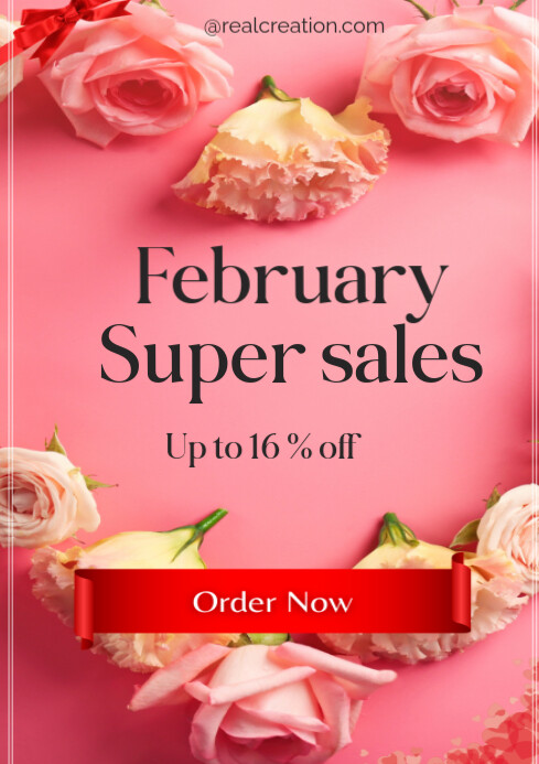 Red Floral February Super Sale Instagram Story A4 template