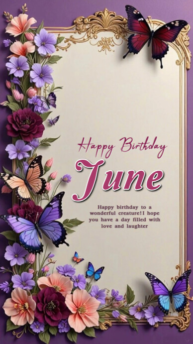 Red Floral Happy Birthday June Whatsapp Status Template | PosterMyWall
