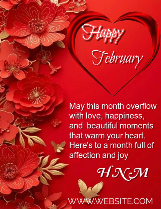 Copy of Red Floral Happy February, Happy New Month Template Design ...