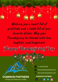 Red Floral Happy Thanksgiving Day Ad A5 template