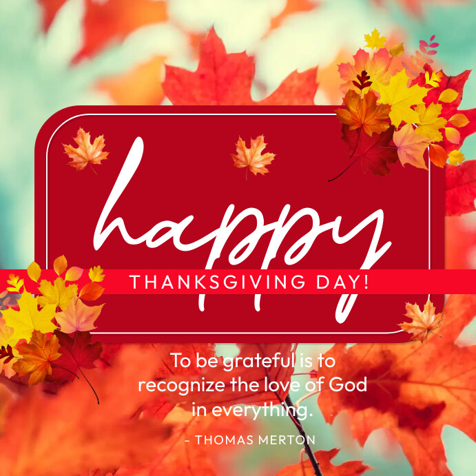 Red Floral Happy Thanksgiving Day Instagram Post Design