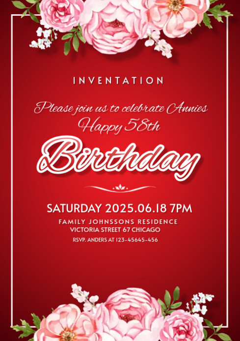 Red Floral Inventation A4 template