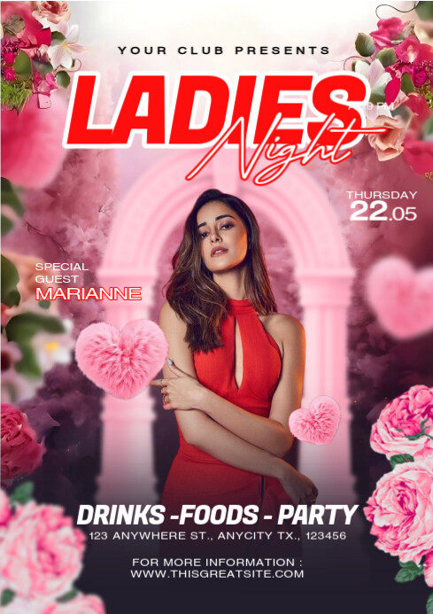 Red Floral Ladies Night A4 Template | PosterMyWall