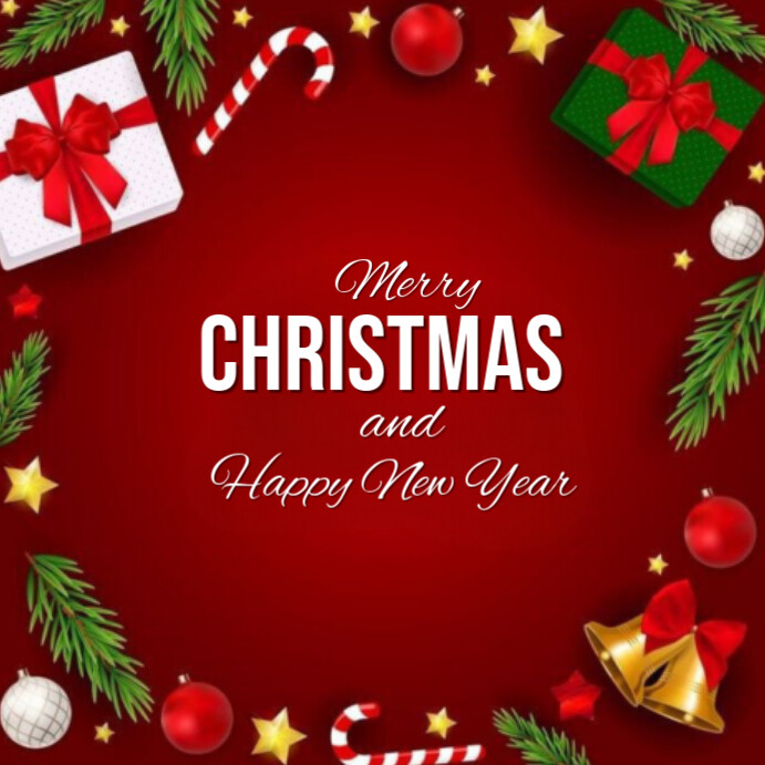 Red Floral Merry Christmas And Happy New Year Instagram Post Template ...