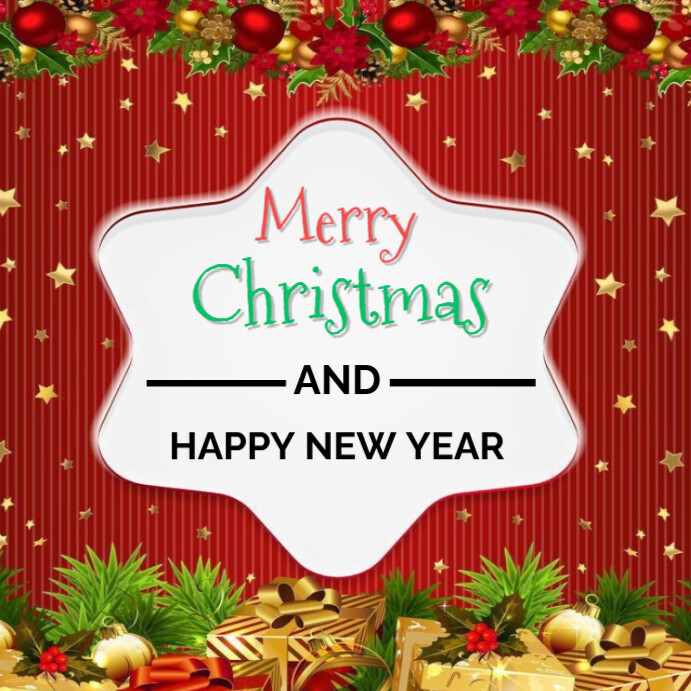 Plantilla de Red Floral Merry Christmas And Happy New Year Template ...