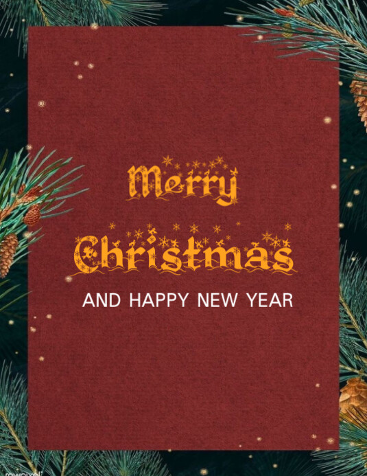 Plantilla de Red Floral Merry Christmas And Happy New Year Flyer (us ...