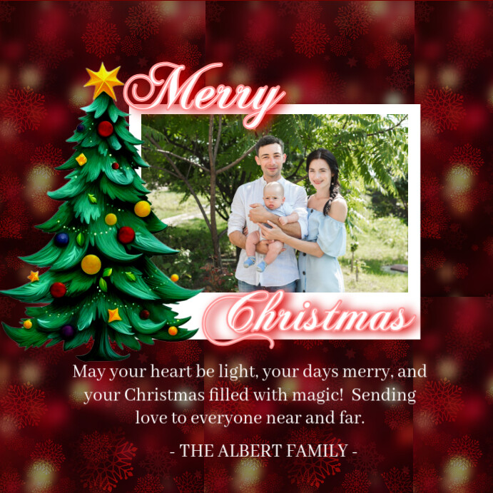 Red Floral Merry Christmas Family Instagram Post Template | PosterMyWall