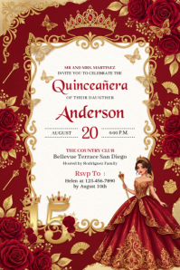 Red Floral Quinceañera Celebration Banner 4' × 6' template
