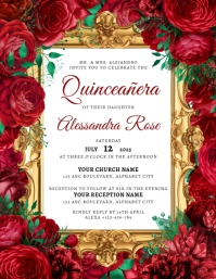 Red Floral Quinceañera Invitation Flyer (us Letter) Iflaya (Incwadi ye-US) template