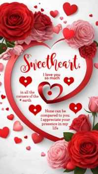 Red Floral Romantic Love Card Instagram Story template