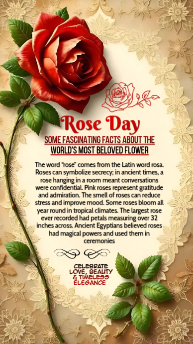 Plantilla de Red Floral Rose Day / Romantic Floral Fact Design With ...