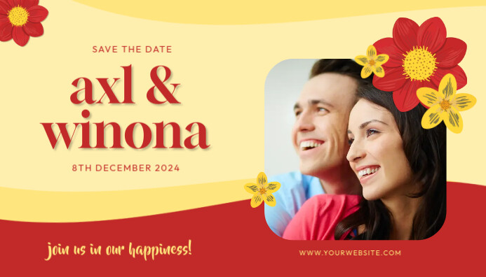 Date Blog Design Red Floral Save The Date Blog Header Templat | PosterMyWall