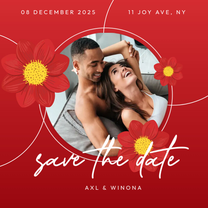 Red Floral Save The Date Instagram Post