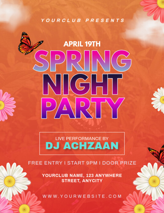 Spring Night Party Copy of Red Floral Spring Night Party Pamflet (letter As) | PosterMyWall