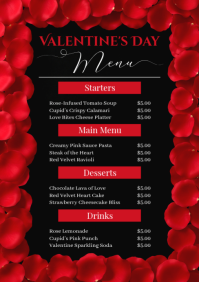 Red Floral Valentine's Day Menu A5 template