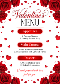 Red Floral Valentine's Day Menu A6 template