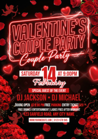 Red Floral Valentine's Party A6 template