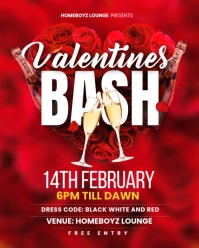 Red Floral Valentines Bash Flyer (us Letter) Instagram Portrait template