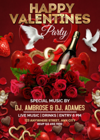 Red Floral Valentines Day A6 template