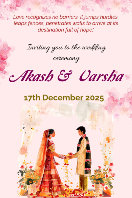 Red Floral Wedding Floral Invitation  Poster Plakat template