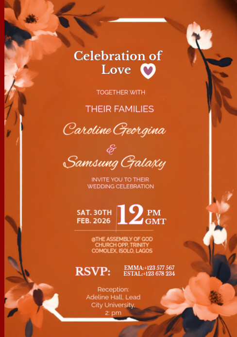 Red Floral Wedding Invitation Card  A5 template
