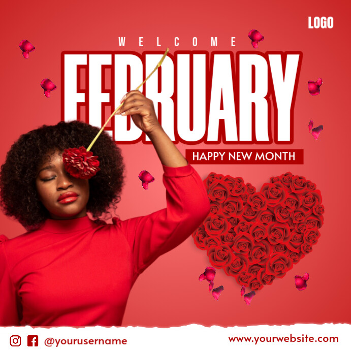 Red Floral Welcome February Instagram Post template