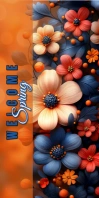 Red Floral Welcome Spring Roll Up Banner 3' × 6' template
