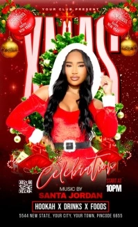 Red Floral Xmas Party Event Video Poster, Us Legal Legale USA template