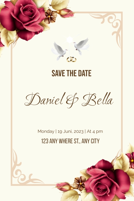 Red Flower Wedding Invitation Template | PosterMyWall