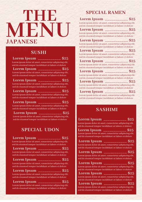 Red Food Menu Template | PosterMyWall