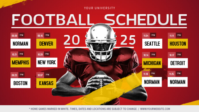 Visual Timetable Football Red Football Digital Display Schedule Template | PosterMyWall