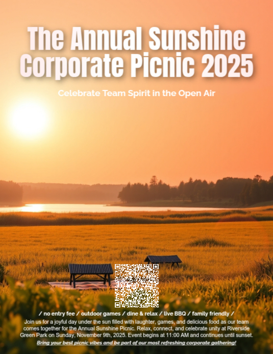 Red freeform gradient style company picnic outdoor flyer template