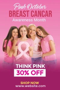 Red Futuristic Breast Cancer Awareness Month Offer Ad Template Pinterest Graphic Pinterest-Grafik
