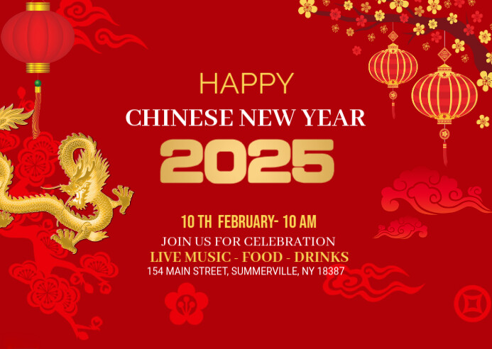 Red Futuristic Chinese New Year Invitation   Postcard Poskaart template