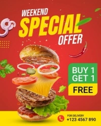 Red Futuristic Food Menu Template Instagram Portrait