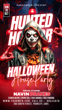 Red Futuristic Hunted House Halloween Party Instagram Story template