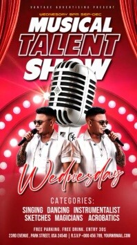 Red Futuristic Musical Talent Show Wednesday Facebook Story template