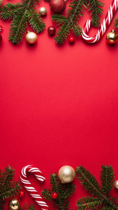 Red Futuristic Red Christmas Background With Candy Canes And Ornaments Digital Display (9:16) template