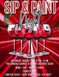 Red Futuristic Sip And Paint Flyer, Paint Party Flyer, Flyer (us Letter) template