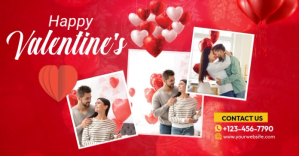 Red Futuristic Valentine's Collage Photo Facebook Shared Image template