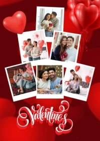 Red Futuristic Valentine's Day Photo Collage A4 template