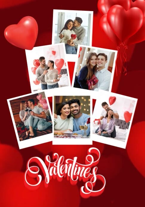 Red Futuristic Valentine's Day Photo Collage A4 template