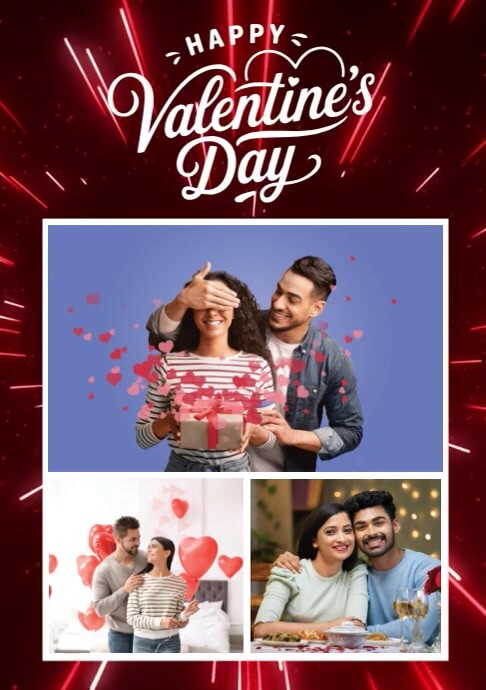 Red Futuristic Valentine's Day Photo Collage A4 template
