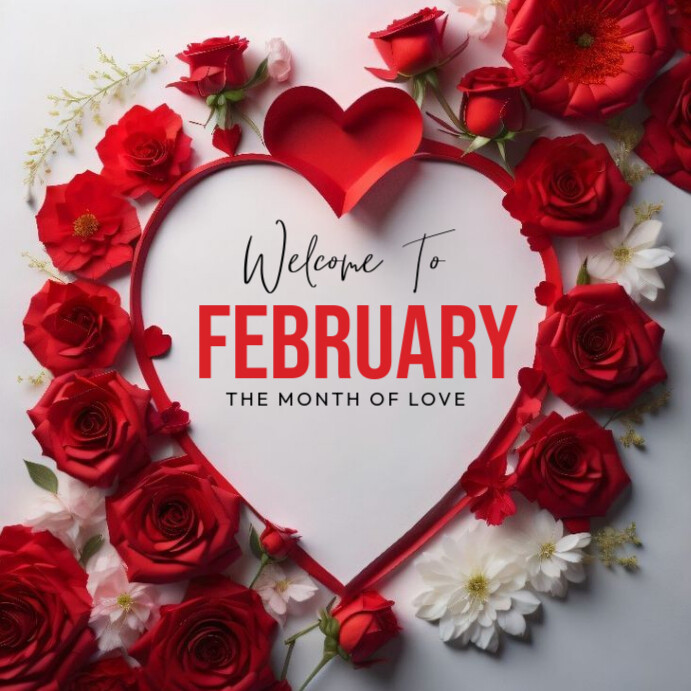 Welcome Sign February Red Futuristic Welcome February Instagram Post Template | PosterMyWall