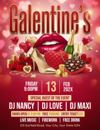 Red Galentine's Day Party Flyer template